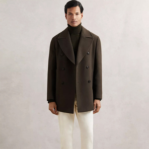 Pakistan Manufacturer Winter <b>Pea</b> <b>Coat</b> Solid Color Warm Windbreaker Outdoor Wool Classic Fit Peacoat For Adult <b>Men's</b> - Product Image 6