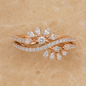 Anillo de cóctel floral con diamantes cultivados en laboratorio en oro rosa, diseño abierto con diamantes en forma de pera y redondos, regalo de aniversario - Product Image 2