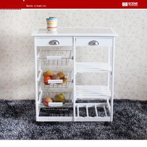 Carrello da Cucina Bianco con 2 Cassetti, 3 Cestelli, 3 Ripiani, in Legno di Quercia, con Ruote (Codice Sostitutivo 85659263) - Product Image 5