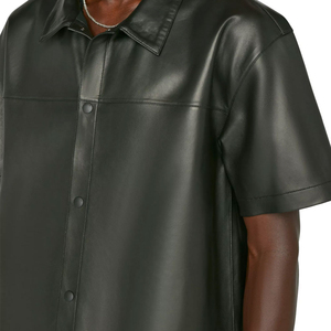 Mens Genuine Style Leather <b>Shirt</b> Slim Fit Casual <b>Button</b> Down Short sleeve Street Fashion Soft PU Leather Party Wear Overshirt T - Product Image 5