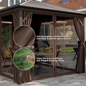 Gazebo con Tetto Rigido 3x3m Marrone Scuro, Struttura in Alluminio per Patio e Giardino con Tende a Gancio, Padiglione Permanente per Cortile - Product Image 5