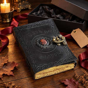 Diario de Cuero Negro Hecho a Mano, Libro de las Sombras con Grabado de Piedra Roja, Grimoire Gótico de Brujería, Diario de Cuero Antiguo - Product Image 5