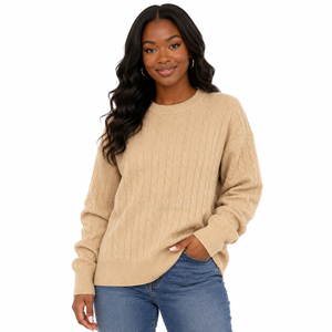 Cosh International Sorority Sisterhood Acrylic <b>Beige</b> Knitted Crew Neck Sweater Long Sleeve Casual Solid Color Autumn Top - Product Image 1