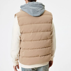 Gilet matelassé beige à capuche pour homme, en polyester, fermeture éclair intégrale, sans manches, chaud, coupe-vent, respirant, de haute qualité, pour l'hiver - Product Image 3