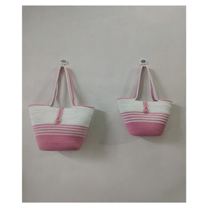 Bolso Tote de Algodón Rosa Trenzado para Mujer, Bolso de Hombro para Compras, Suministro Directo de Fábrica, Venta al Por Mayor - Product Image 1