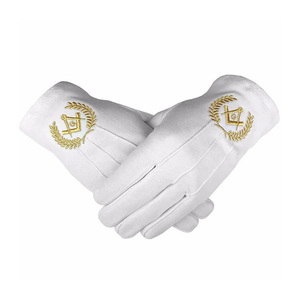 Gants de Maître Maçon pour Loge Bleue, broderie blanche du carré et du compas, haute qualité, fournisseur OEM en gros - Product Image 1