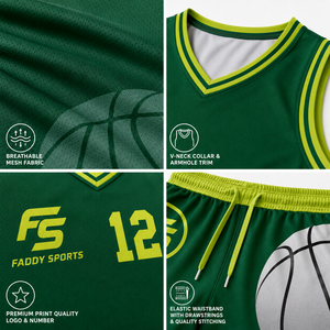 Custom Sublimated Basketball Uniform <b>Men</b> Green Quick Dry Breathable Team Basketball Jersey <b>Shorts</b> Set Training Sportswear - Product Image 4