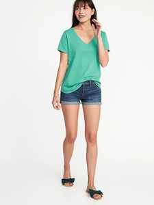Camiseta de cuello en V para mujer al por mayor, camiseta lisa de alta calidad, camiseta personalizada con cuello en V, camiseta ajustada con cuello en V para mujer - Product Image 3