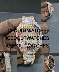 Montre de luxe personnalisée avec cadran carré en diamant moissanite coloré, bracelet à fermoir, résistance à l'eau 10 bars, style hip-hop - Product Image 4