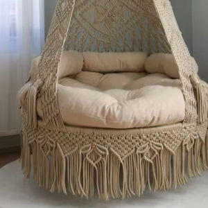 Fauteuil suspendu en macramé fait main : Décoration bohème pour balcon - Product Image 1