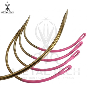 Hot Sale Pink <b>Dipped</b> Stainless Steel C-Curve Needles, High Grade Hair Extension Sewing Needles for Professional Weaving Set - Product Image 3