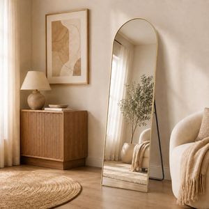 Miroir sur pied arqué pleine longueur de 56 pouces avec cadre doré en verre fait main pour chambre et salon - Product Image 5