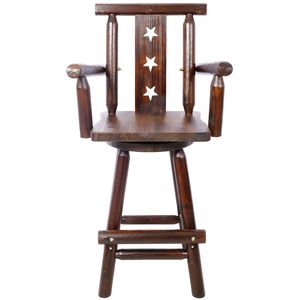 Tabouret de bar rustique pour cuisine avec dossier étoilé, accoudoirs larges, structure en bois de sapin, repose-pieds décoratif haut - Product Image 2