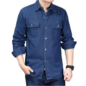 Camisa de Mezclilla para Hombre, Delgada, Lisa, de Manga Larga, 100% Algodón, Estilo Vaquero, Cuello Alto, Transpirable, para Invierno, Servicio OEM/ODM - Product Image 1