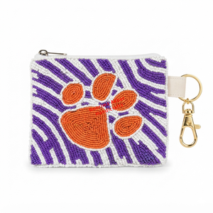 Orange Tiger Paw Beaded Coin Purse Handmade Seed Bead <b>Zip</b> <b>Wallet</b> for Sports Fans Gift Shops and Boutique Stores - Product Image 2