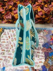 Teal Handmade Quilted Cotton <b>Boho</b> Tote Women Large Nature Print Drawstring Closure Shoulder Carry <b>Bag</b> for Wholesale Supplier - Product Image 3
