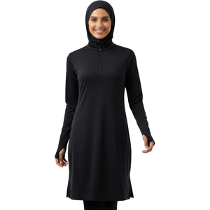 Robe Courte Modeste à Manches Longues pour Femme 2026 avec Capuche et Fermeture Éclair, Respirante, Tricotée, Couleur Unie, Décontractée, Toutes Saisons, en Nylon Écologique - Product Image 1