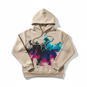 Sudadera con capucha oversize para hombre con diseño abstracto impreso, efecto de tinta a color personalizado, de algodón, estilo streetwear, corte holgado. - Product Image 1