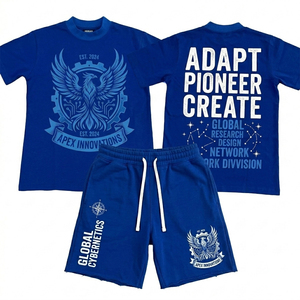 ชุดกีฬาฤดูร้อนผู้ชายแบบใหม่ เสื้อยืดลำลองสีพื้นพร้อมกางเกงขาสั้น ชุด 2 ชิ้น ผ้าฝ้าย 100% แห้งเร็ว ปักโลโก้ตามสั่ง - Product Image 1