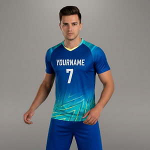 Camiseta de Fútbol Unisex Azul con Cuello en V, Manga Corta, Impresión por Transferencia de Calor, Diseño Geométrico, Transpirable, de Poliéster, 2026 - Product Image 3