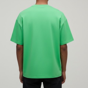 T-shirt en coton uni vert à col rond et manches courtes pour homme, coupe classique, style décontracté en jersey tricoté, teinture unie, coupe oversize, OEM ODM - Product Image 3