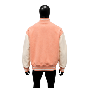 Veste universitaire pour homme de haute qualité en corail avec manches crème, coupe classique, col rabattu, style décontracté, mélange polyester-coton, SOLDE - Product Image 2