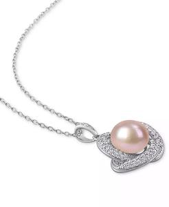 Collana pendente in argento Sterling 18 "con perla d'acqua dolce coltivata rosa (10-1/2mm) & Zirconia cubica Love Knot - Product Image 3