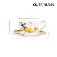 Deluxe British Floral Pattern Bone China Tea-for-One Set/Disponible en taza de café de color amarillo y azul