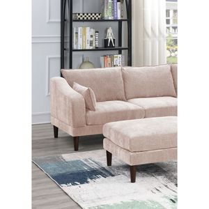 Set Modulare Contemporaneo in Tessuto Morgan Rosa Pallido, 5 Pezzi: Poltrone con Braccioli, Poltrona Senza Braccioli, Pouf e Divani a L per Soggiorno - Product Image 4