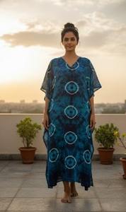 Caftán Tie Dye para Mujer, Maxi, Ecológico, 100% Algodón, Corte Holgado, Estilo Simple, Casual, Veraniego, Boho, para Vacaciones - Product Image 5