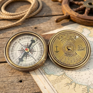 <b>Antique</b> Brass Nautical <b>Compass</b> with Leather Case Handmade Vintage Navigation Instrument Gift for Travelers and Collectors - Product Image 6
