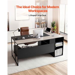 Grande Scrivania Direzionale Moderna a L con Cassetti e Armadietto, Tavolo da Ufficio in Legno Resistente per Computer, Compatibile con CPU - Product Image 2