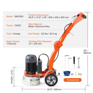 Levigatrice Elettrica da Pavimento 1.7HP 10 Pollici, 1300W 1720RPM, Macchina per Levigatura e Lucidatura Pavimenti in Calcestruzzo - Product Image 4
