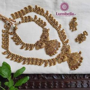 24K Gold Plated Peacock Heavy Work Bridal Jewelry Set - Product Image 4