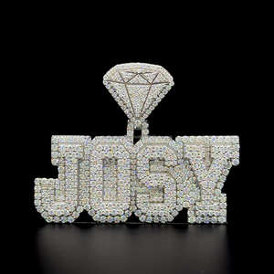 Pendentif personnalisé initial à deux couches en argent 925 diamants Moissanite glacés Style Hip Hop plaqué or en forme de diamant caution pour les fêtes - Product Image 4