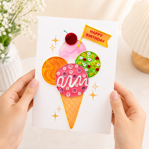Carte de vœux artisanale personnalisée en quilling, motif crème glacée colorée de luxe, pour anniversaire, élégante carte cadeau en papier, usine OEM/ODM - Product Image 1