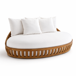 Chaise longue ronde de luxe en teck pour l'extérieur avec coussin pour hôtel, complexe hôtelier, bord de piscine, villa, jardin - Product Image 2