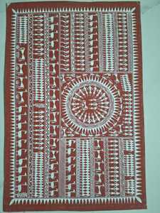 Pintura Tribal Saura Hecha a Mano, Arte Folclórico Indio Tradicional, Decoración para el Hogar en Lienzo - Product Image 1