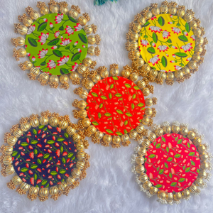 Tapis en tissu indien traditionnel en gros pour la décoration de tables et de thali - Gota Patti Pooja Aasan ethnique fait main pour mariages et festivals - Product Image 5