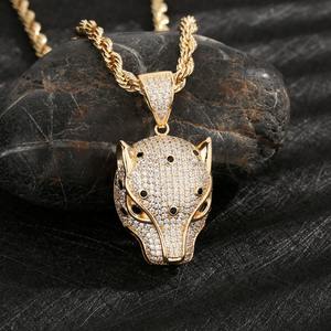 Colliers et pendentifs classiques pour hommes, style hip-hop, plaqués or 14 carats, tête de léopard, zircone cubique, cuivre - Product Image 4