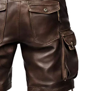 Shorts cargo en cuir pour homme, style motard, avec poches zippées, taille mi-haute, fermeture boutonnée, longueur Bermuda - Product Image 3