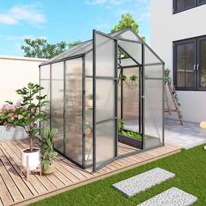 Serra in Alluminio Antivento 6x6 FT con Pannelli in Policarbonato e Base Rialzata per Giardini - Product Image 3