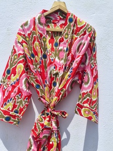 Robe Kimono en Coton Imprimé Abstrait Indigo pour Femme, Cache-maillot de Plage Léger, Peignoir Décontracté, Robe Cache-cœur - Product Image 4