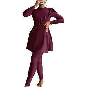 Conjunto de 2 Piezas para Mujeres Musulmanas, Burkini Islámico de Cobertura Completa, Ropa de Playa Modesta de Secado Rápido y Transpirable, Traje de Baño Personalizable con Estampado de Corte Alto - Product Image 3