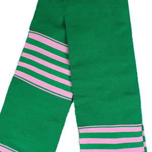 Ensemble bonnet et écharpe de luxe en jacquard acrylique rose et vert, brodé de lettres grecques à franges, pour cérémonie de remise des diplômes - Product Image 3