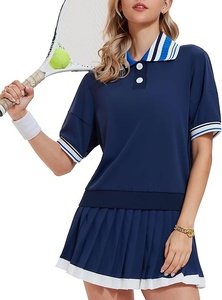 Ensemble de robe de tennis bleu marine pour femmes, col marin, manches courtes, polyester respirant, vêtements de sport d'été, coupe régulière - Product Image 6
