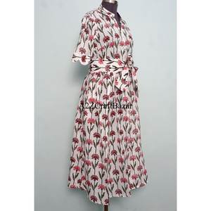 Nouvelle Robe d'été pour Femme, Design Vintage, Imprimé Floral, Manches Courtes, Coton, Longueur Midi, avec Ceinture, Vente en Gros et Fabrication - Product Image 5