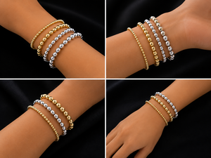 Luxury Gold Silver Precious Metal Alloy Beaded Bracelet <b>Set</b> for Women Trendy Stackable Elastic Ball Chain Fashion Jewelry Gift - Product Image 4