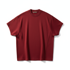 T-shirt décontracté pour homme, 100 % coton, col rond, manches courtes, couleur rouge foncé, coupe ample, ultra doux, respirant, personnalisable avec logo frontal, 220g - Product Image 1