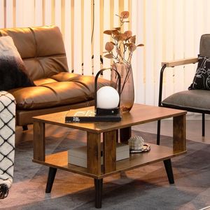 Tavolino Laterale Compatto Stile Retrò Mid-Century con Ripiano Portaoggetti, Tavolino da Salotto in Acciaio Resistente - Product Image 1